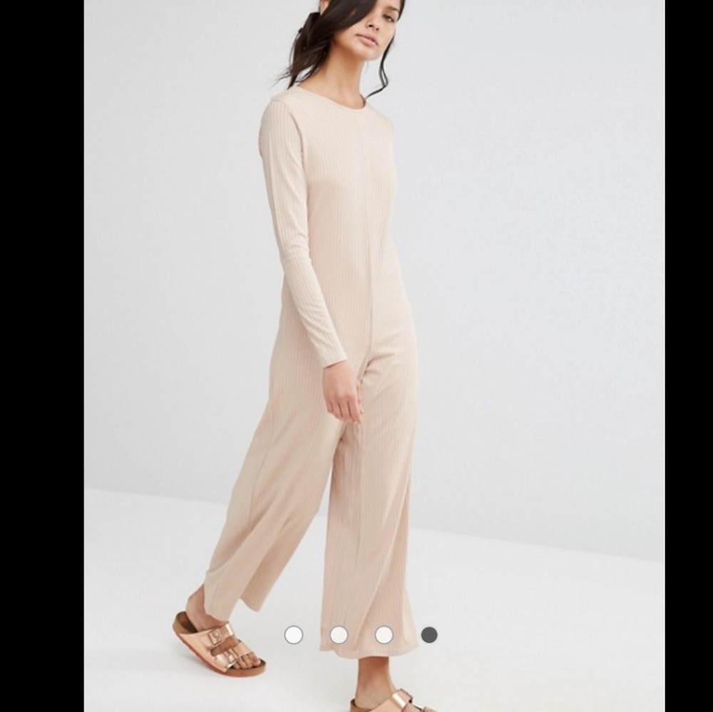 Relaxed Long Sleeve Wide Leg Jumpsuit In Rib